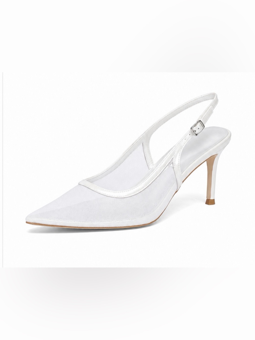 Sleek white mesh  Pointed Slingback Heels